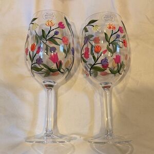Hand Painted Floral Wine Glasses